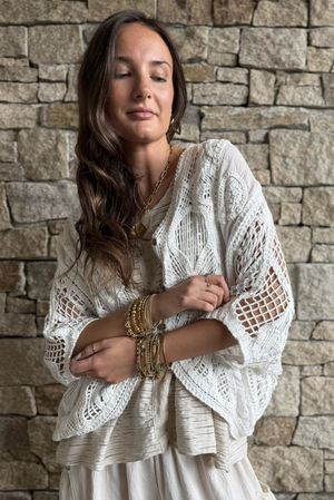 Benito Crochet Cotton Alba Cardigan White